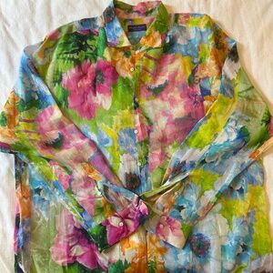 Ralph Lauren XXL Floral Linen Shirt | Watercolor Print Button Down